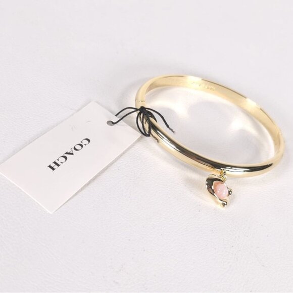 NWT COACH Women’s Goldtone C Charm w/ Rose Quartz Bangle Bracelet - Picture 5 of 14